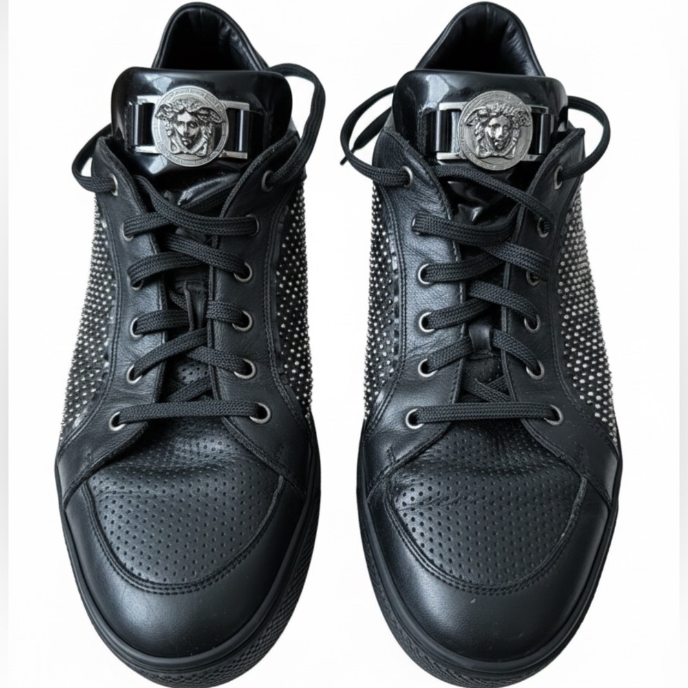Versace Men's Black and Silver Studded Sneakers